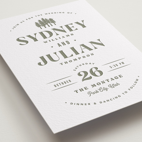 This is a moss letterpress wedding invitations with letterpress by Robert and Stella called sequoia printing on somerset500 in standard