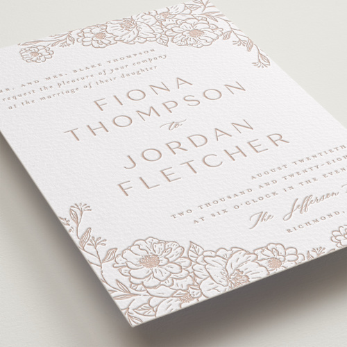 This is a latte letterpress wedding invitations with letterpress by Vera Lim called camellia.. printing on somerset500 in standard