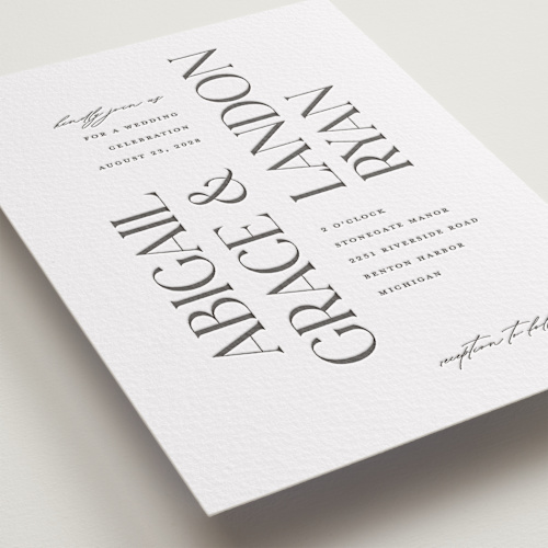 This is a soft black letterpress wedding invitations with letterpress by Pixel and Hank called tallest printing on somerset500 in standard