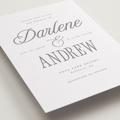 This is a gravel letterpress wedding invitations with letterpress by Vera Lim called icon printing on somerset500 in standard