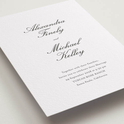 This is a soft black letterpress wedding invitations with letterpress by Ani Somi called finely printing on somerset500 in standard