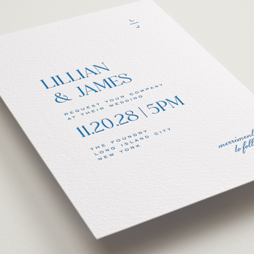 This is a sapphire letterpress wedding invitations with letterpress by Heather Cairl called clarity printing on somerset500 in standard