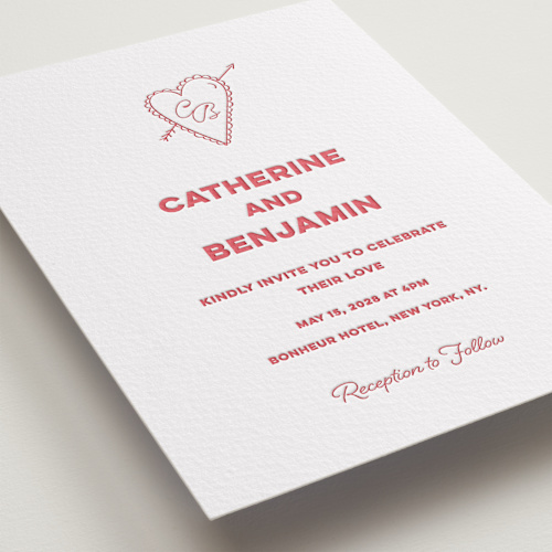 This is a scarlet letterpress wedding invitations with letterpress by Helena Vitto called crazy little thing called love printing on somerset500 in standard