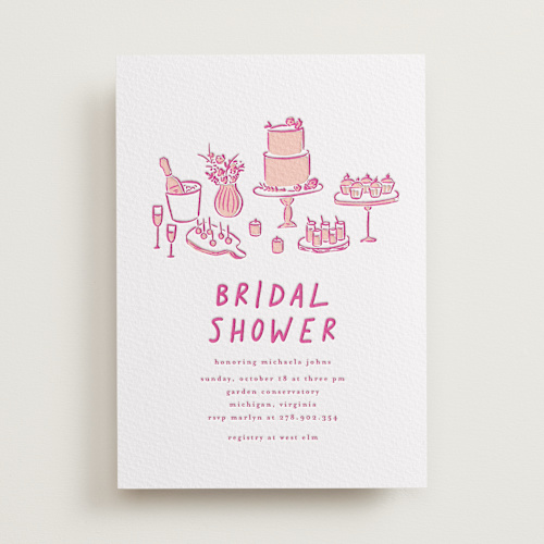 This is a neon pink bridal shower invitations with letterpress by chocomocacino called atherina printing on somerset500 in standard