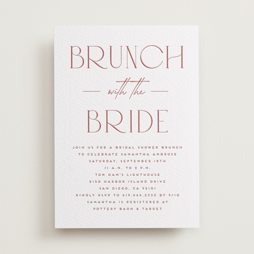This is a rosewood bridal shower invitations with letterpress by Erica Krystek called bridal brunch printing on somerset500 in standard