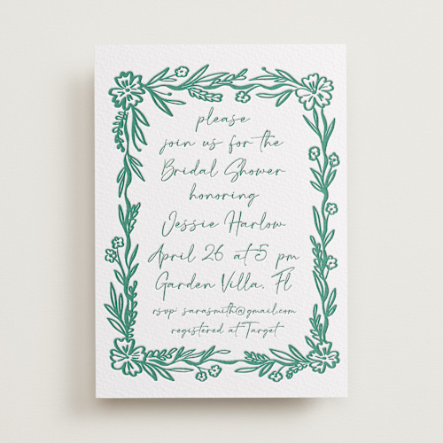 This is a cucumber bridal shower invitations with letterpress by Petra Kern called doodled printing on somerset500 in standard