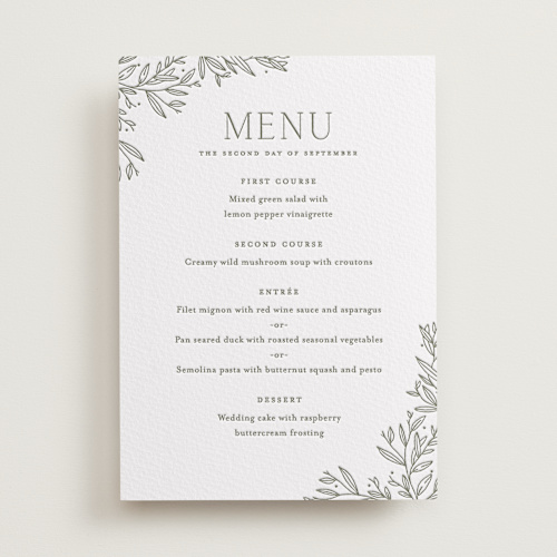 This is a moss menu cards with letterpress by Oscar and Emma - Karly Depew called beauty of nature printing on somerset500 in standard