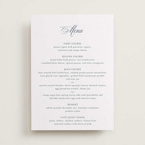 This is a aegean menu cards with letterpress by Jennifer Postorino called empire printing on somerset500 in standard