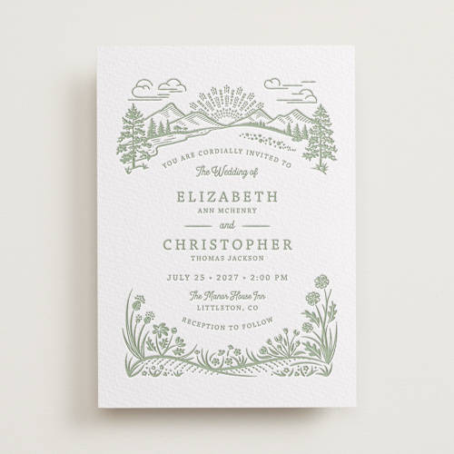 This is a mint letterpress wedding invitations with letterpress by Paper Sun Studio called on the horizon printing on somerset500 in standard