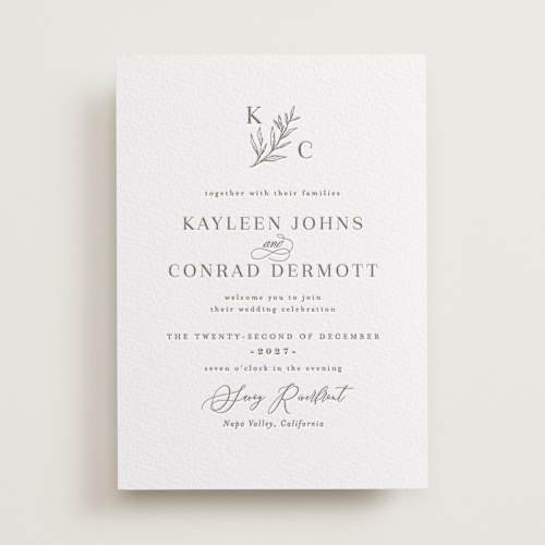 This is a moss letterpress wedding invitations with letterpress by chocomocacino called creme au beurre printing on somerset500 in standard
