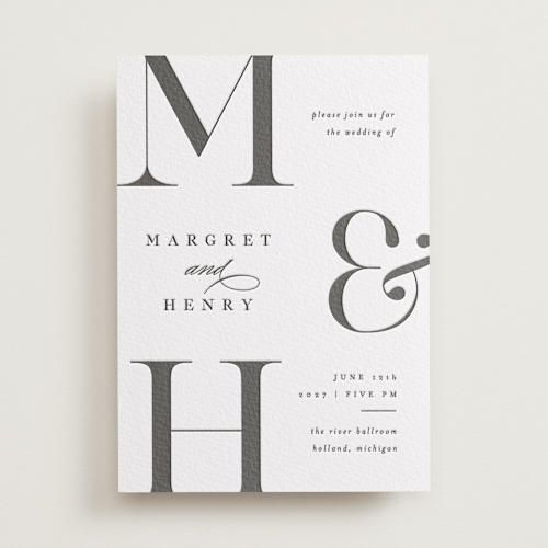 This is a soft black letterpress wedding invitations with letterpress by Pixel and Hank called trio printing on somerset500 in standard