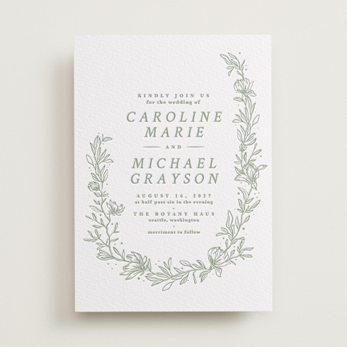 This is a mint letterpress wedding invitations with letterpress by Camille Robinson called magnolia printing on somerset500 in standard