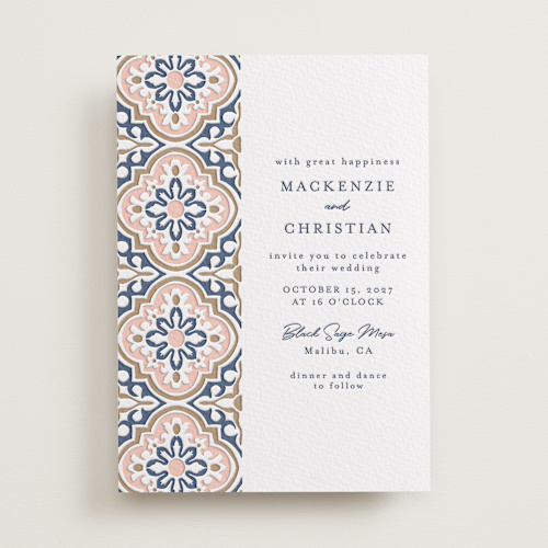 This is a matte gold | aegean | nude letterpress wedding invitations with letterpress by Juliana Zimmermann called tiles printing on somerset500 in standard
