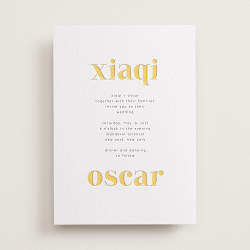 This is a lemon | pewter letterpress wedding invitations with letterpress by fatfatin called us printing on somerset500 in standard