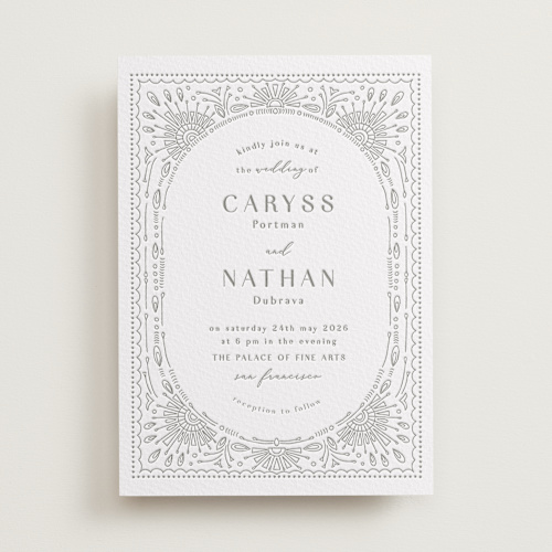 This is a ash letterpress wedding invitations with letterpress by Devika Keskar called splendor printing on somerset500 in standard
