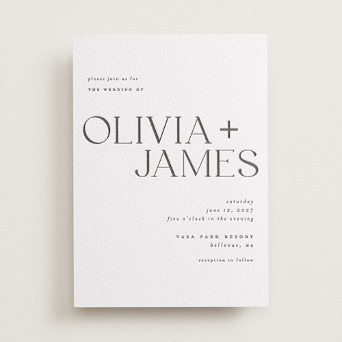 This is a soft black letterpress wedding invitations with letterpress by Vera Lim called bold names printing on somerset500 in standard
