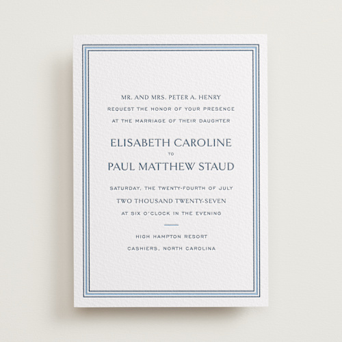 This is a sky blue letterpress wedding invitations with letterpress by Megan Davis called beaufort printing on somerset500 in standard