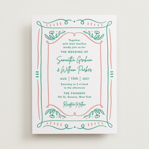 This is a shamrock letterpress wedding invitations with letterpress by Elly called sketch printing on somerset500 in standard