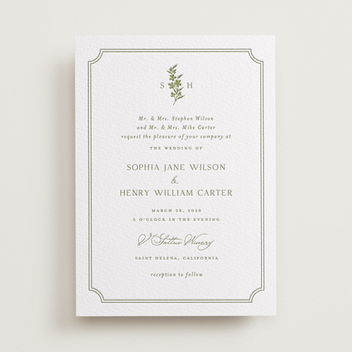 This is a pistachio letterpress wedding invitations with letterpress by Yaling Hou Suzuki called simply elegant printing on somerset500 in standard