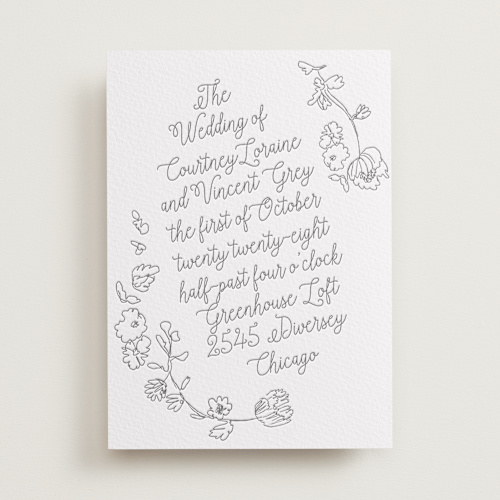 This is a gravel letterpress wedding invitations with letterpress by Baumbirdy called note printing on somerset500 in standard