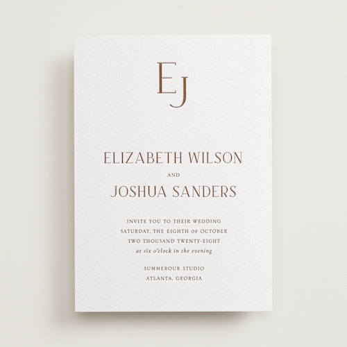 This is a burnt sienna letterpress wedding invitations with letterpress by Vanessa Doyle called chic printing on somerset500 in standard