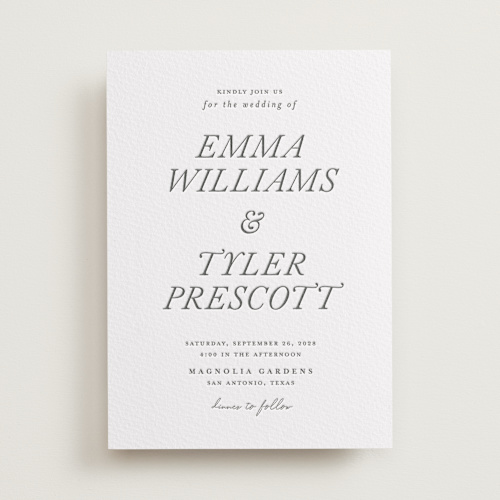 This is a pewter letterpress wedding invitations with letterpress by Eric Clegg called magnolia printing on somerset500 in standard