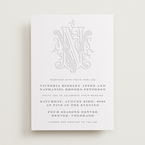 This is a soft black letterpress wedding invitations with letterpress by Jenna Holcomb called classically printing on somerset500 in standard
