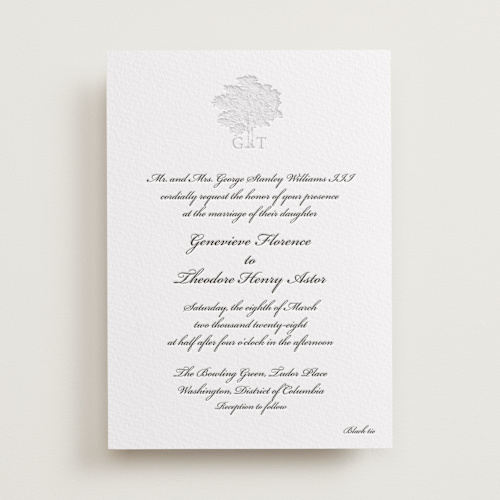 This is a midnight letterpress wedding invitations with letterpress by Clover and Lamb called astor elegance printing on somerset500 in standard