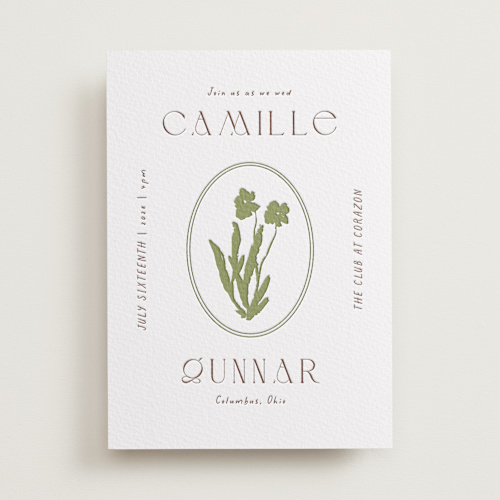 This is a burnt sienna letterpress wedding invitations with letterpress by Alaina Cherup called la graine printing on somerset500 in standard