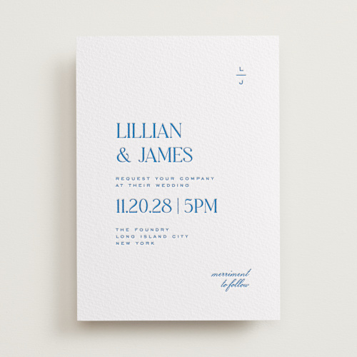 This is a sapphire letterpress wedding invitations with letterpress by Heather Cairl called clarity printing on somerset500 in standard