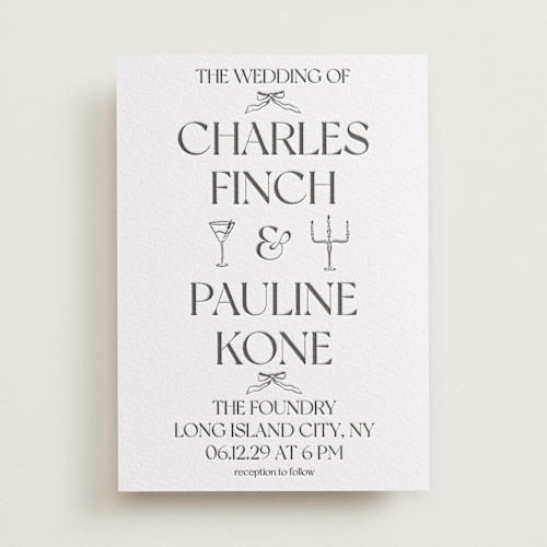 This is a soft black letterpress wedding invitations with letterpress by Julia Liverton called trés chic printing on somerset500 in standard