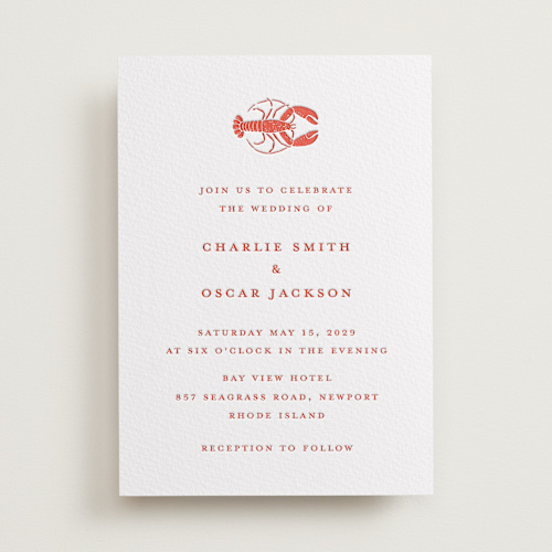 This is a neon orange letterpress wedding invitations with letterpress by Pippa Shaw called lobster printing on somerset500 in standard