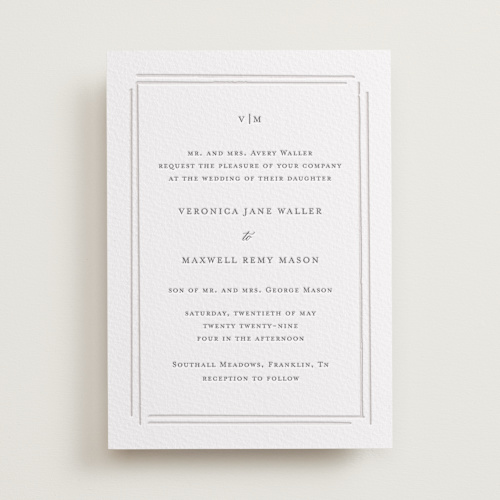 This is a gravel letterpress wedding invitations with letterpress by Jelena Vuletic called clarion printing on somerset500 in standard