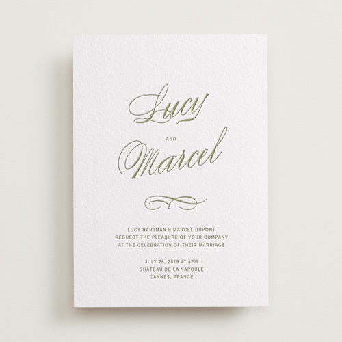 This is a pistachio letterpress wedding invitations with letterpress by Ani Somi called love in the afternoon printing on somerset500 in standard