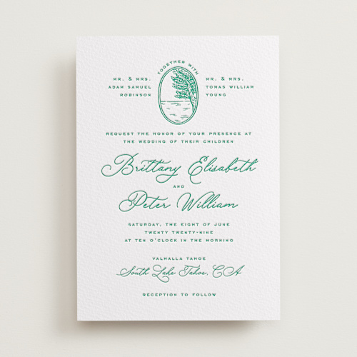 This is a shamrock letterpress wedding invitations with letterpress by Claudia Orengo called lakeview printing on somerset500 in standard