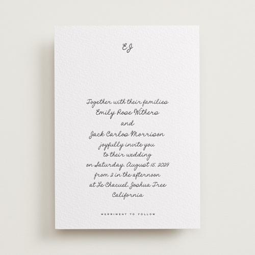 This is a soft black letterpress wedding invitations with letterpress by Blustery August called lover's lantern printing on somerset500 in standard