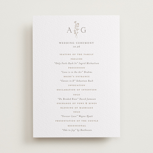 This is a coffee unique wedding programs with letterpress by chocomocacino called kouignette printing on somerset500 in standard