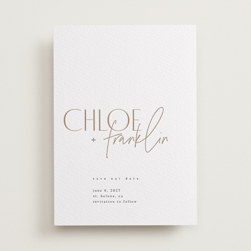 This is a soft black save the date with letterpress by Kelly Schmidt called layered printing on coventry320 in standard