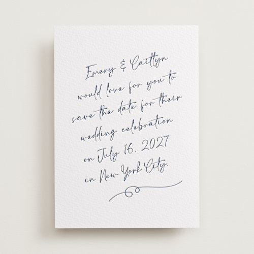 This is a aegean save the date with letterpress by Adelyn T. called ink scribble printing on somerset500 in standard