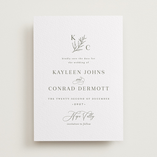 This is a moss save the date with letterpress by chocomocacino called creme au beurre printing on somerset500 in standard