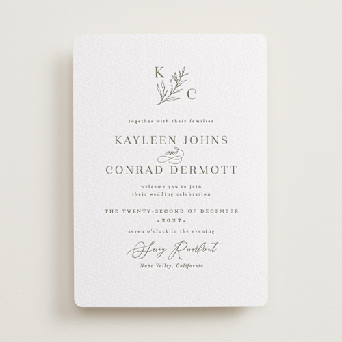 This is a moss letterpress wedding invitations with letterpress by chocomocacino called creme au beurre printing on somerset500 in standard