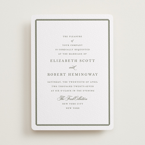 This is a moss letterpress wedding invitations with letterpress by Megan Davis called bevel printing on somerset500 in standard