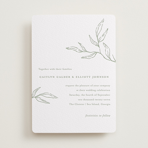 This is a mint letterpress wedding invitations with letterpress by Oscar and Emma - Karly Depew called amidst nature printing on somerset500 in standard