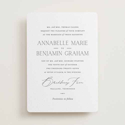 This is a soft black letterpress wedding invitations with letterpress by Oscar and Emma - Karly Depew called perennial printing on somerset500 in standard