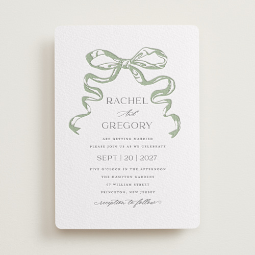 This is a mint letterpress wedding invitations with letterpress by Teju Reval called big bow printing on somerset500 in standard