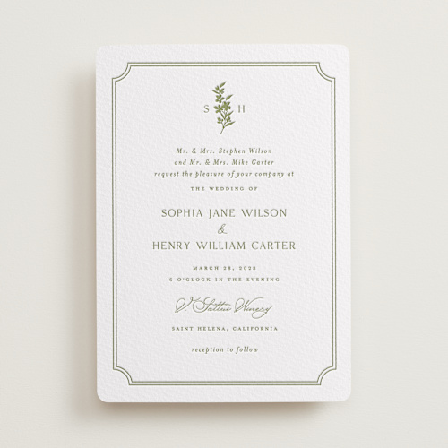 This is a pistachio letterpress wedding invitations with letterpress by Yaling Hou Suzuki called simply elegant printing on somerset500 in standard