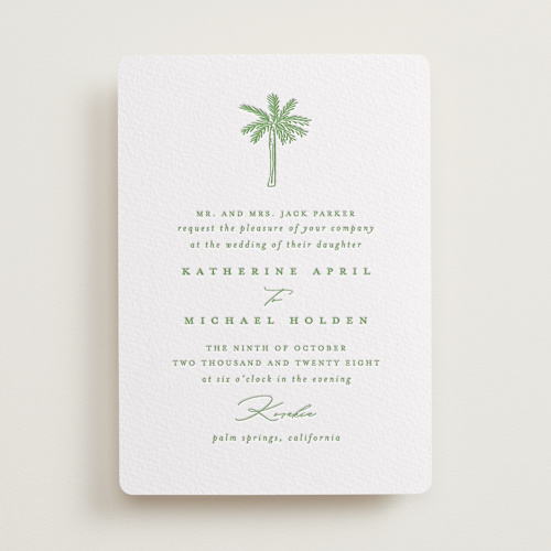 This is a pear letterpress wedding invitations with letterpress by Creo Study called iconic printing on somerset500 in standard