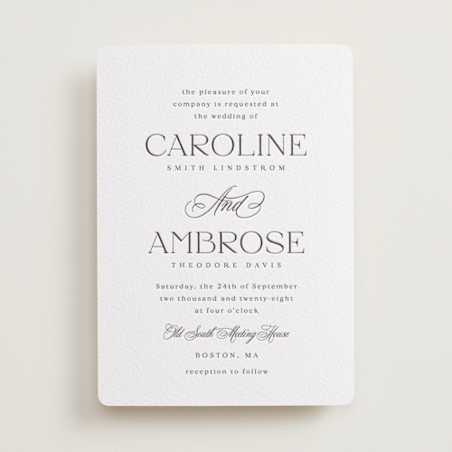 This is a soft black letterpress wedding invitations with letterpress by Olivia Raufman called ambrose printing on somerset500 in standard