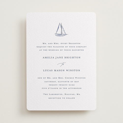 This is a indigo letterpress wedding invitations with letterpress by Jelena Vuletic called mariner printing on somerset500 in standard