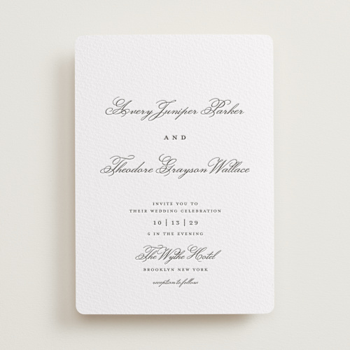 This is a soft black letterpress wedding invitations with letterpress by Kelly Watkins called bliss printing on somerset500 in standard